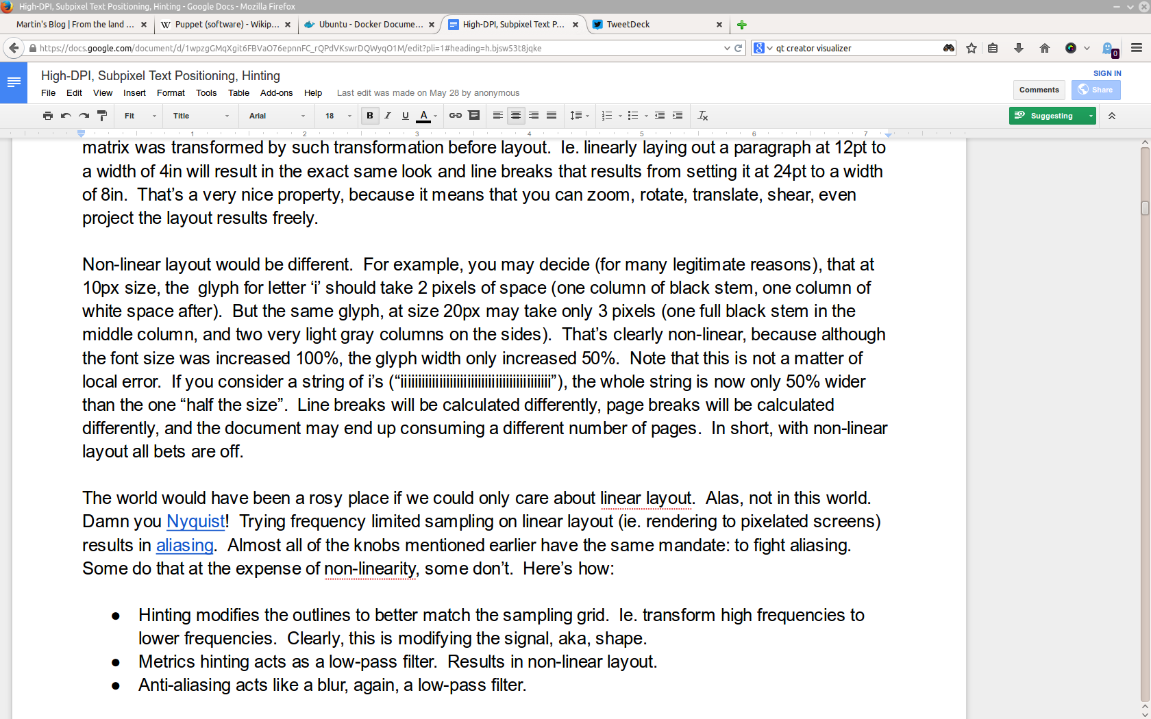 Image showing various font-rendering problems on Linux.