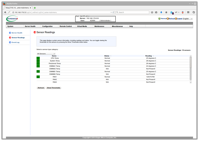 Browser window showing the server status.