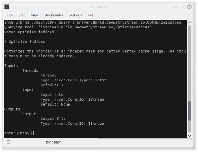 Command line showing how to query a build tool.